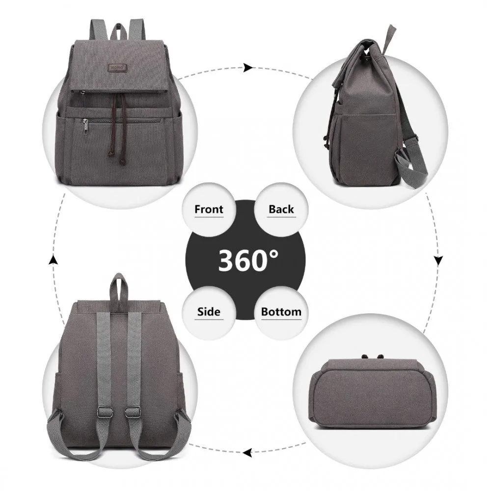 Eb2233 - Kono Canvas Clamshell Drawstring School Backpack - Grey