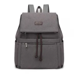 Eb2233 - Kono Canvas Clamshell Drawstring School Backpack - Grey