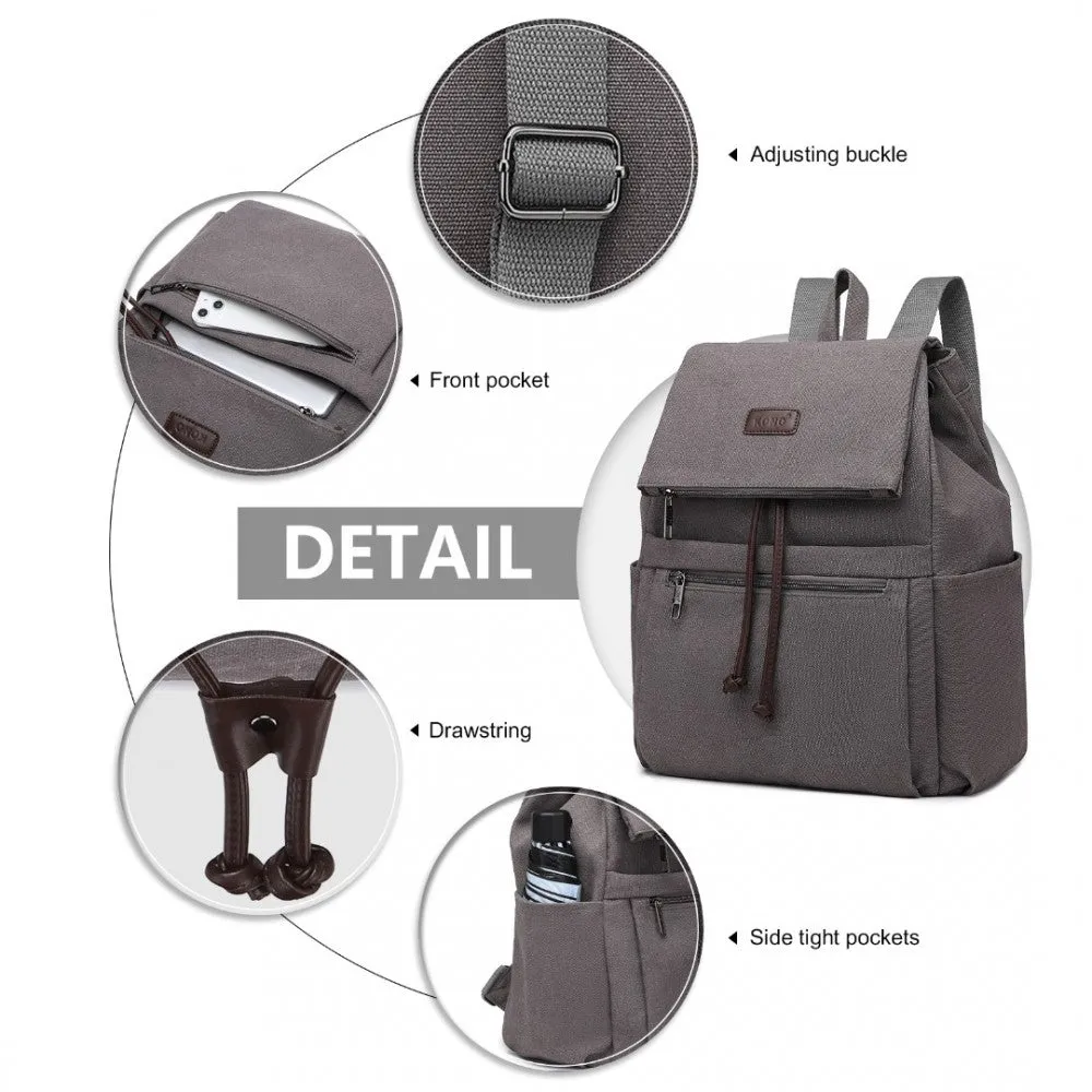 Eb2233 - Kono Canvas Clamshell Drawstring School Backpack - Grey