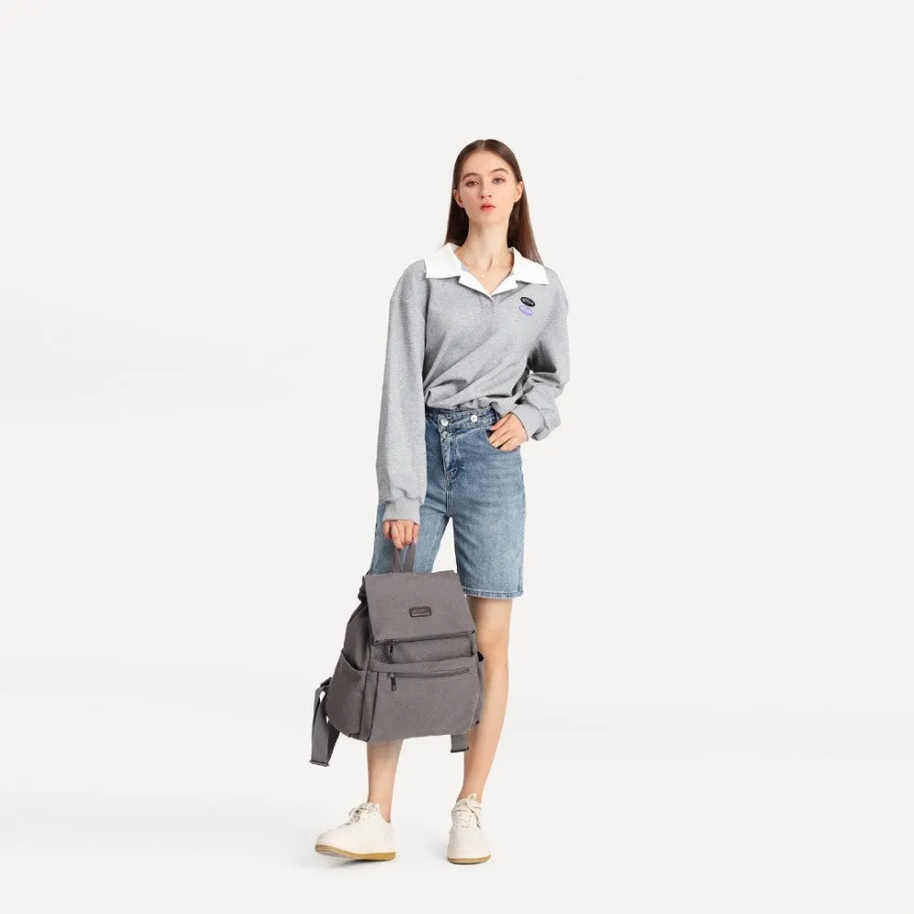 Eb2233 - Kono Canvas Clamshell Drawstring School Backpack - Grey