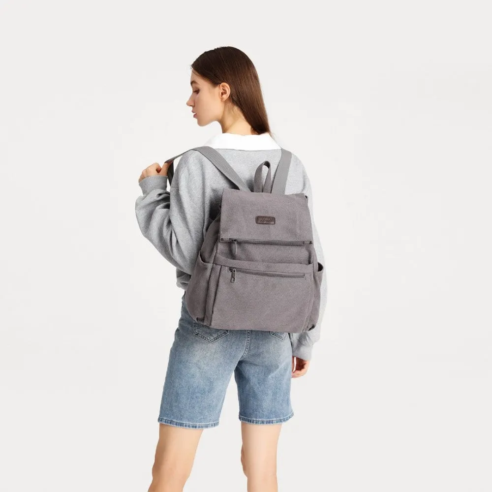 Eb2233 - Kono Canvas Clamshell Drawstring School Backpack - Grey