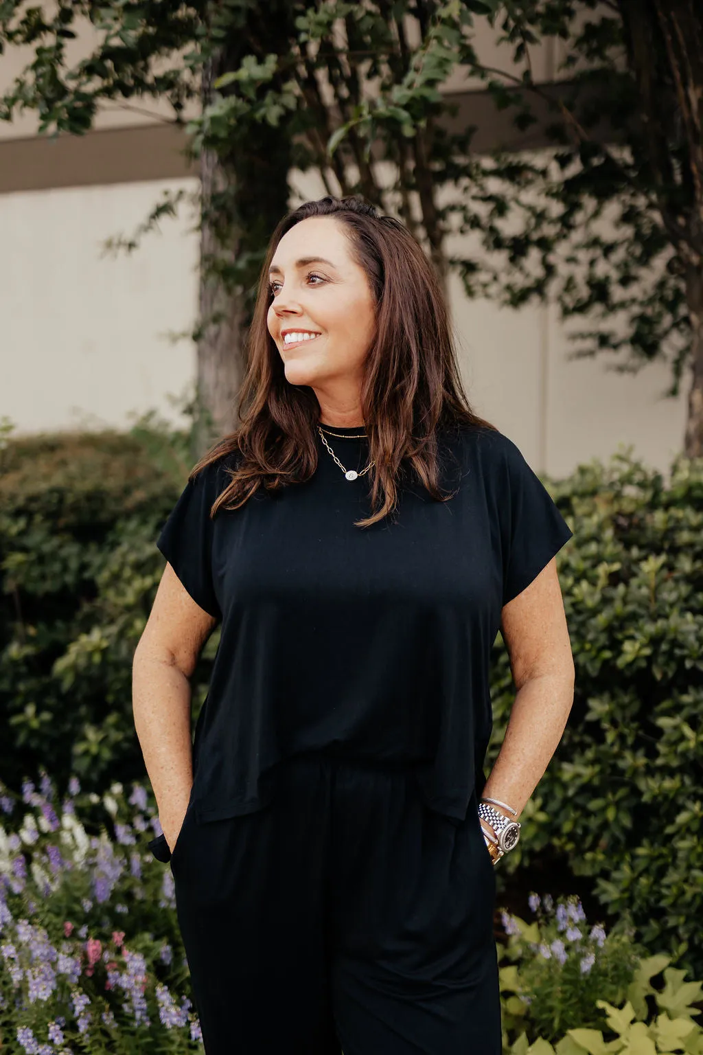 Elan Black Short Sleeve Jumpsuit