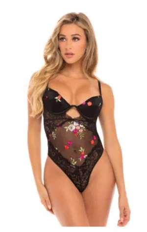 Ella Embroidery Floral Print Teddy - Black -