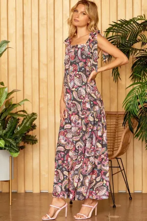 Emily Wonder Black Paisley Ruffle Dress