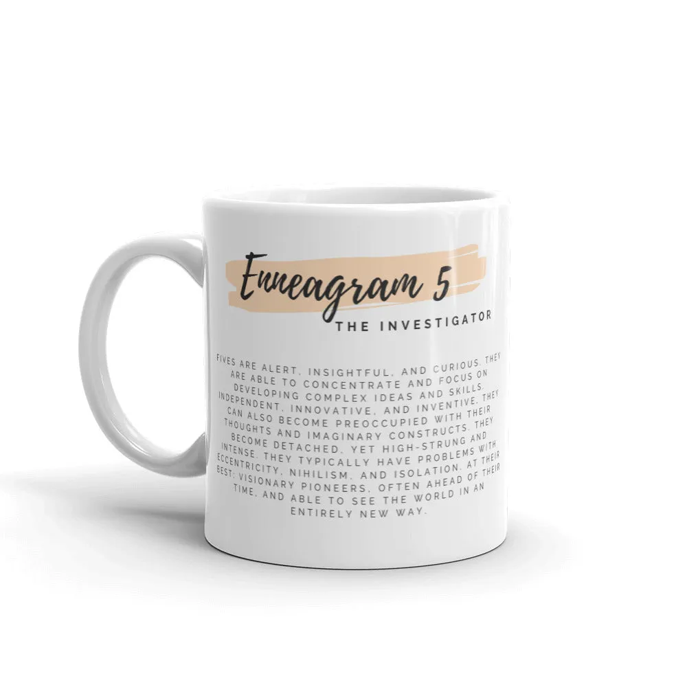 Enneagram 5 White glossy mug