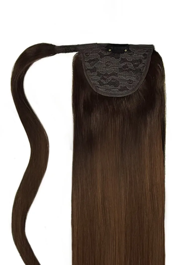 Espresso Melt Balayage Straight Up Wrap Around Ponytail Extension