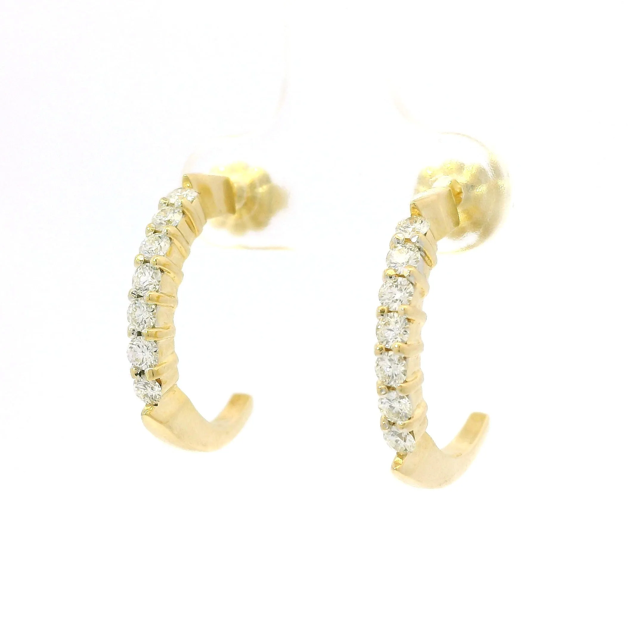 Estate 18k Yellow Gold Diamond Half Hoop Earrings