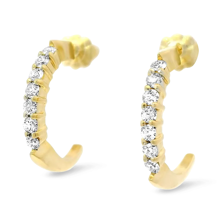 Estate 18k Yellow Gold Diamond Half Hoop Earrings