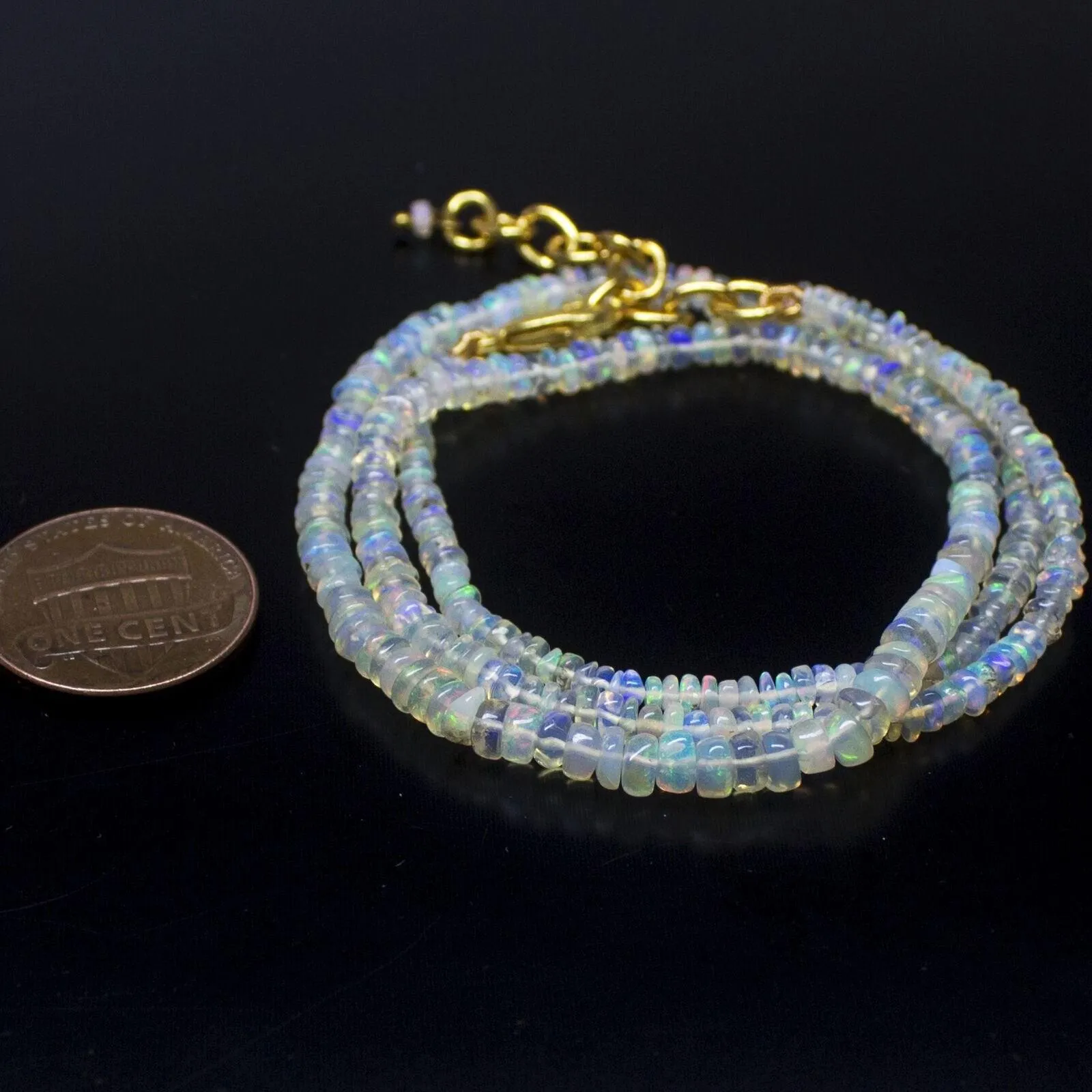Ethiopian Opal Smooth Rondelle Beads Gold Vermeil Necklace 18" 2mm 4mm