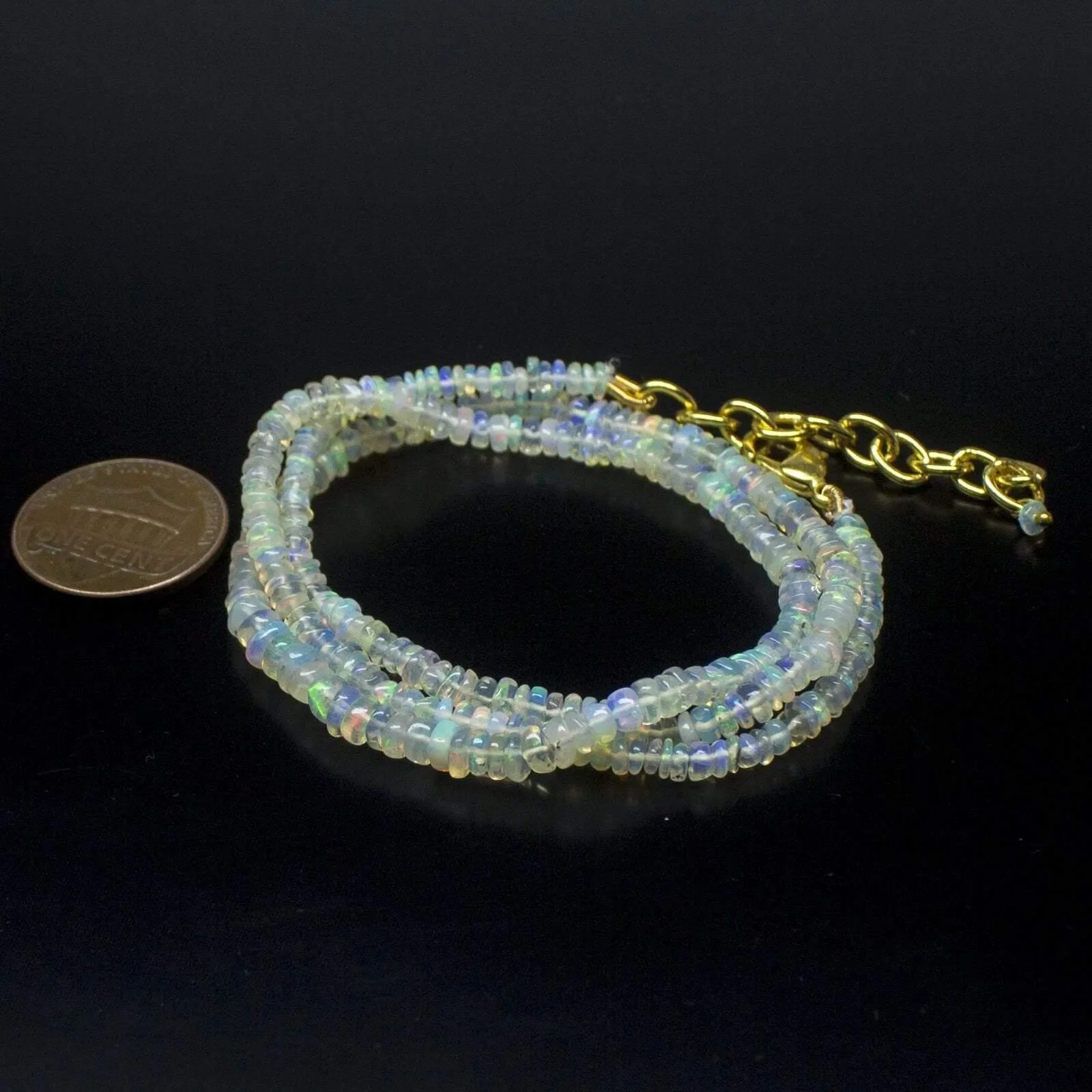 Ethiopian Opal Smooth Rondelle Beads Gold Vermeil Necklace 18" 3mm 4mm