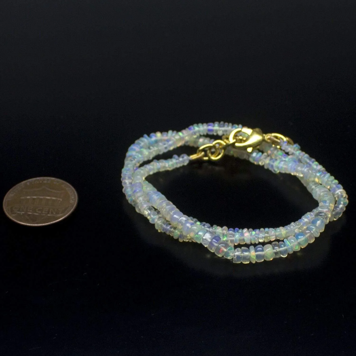 Ethiopian Opal Smooth Rondelle Beads Gold Vermeil Necklace 18" 3mm 4mm