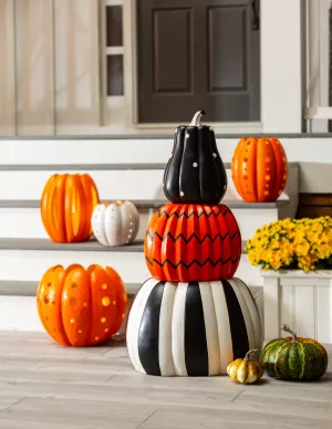 Evergreen Statuary,36" Three Tier Stacked Pumpkin Statue,18.5x13.39x35.83 Inches