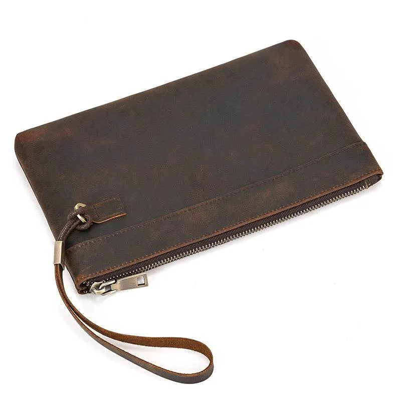 Fashion Genuine Leather Men’s Day Clutches 6-inch iPhone Wallet Cowskin Clutch