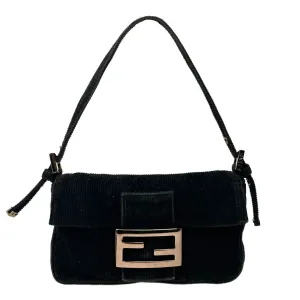 Fendi Black Corduroy Mini Baguette