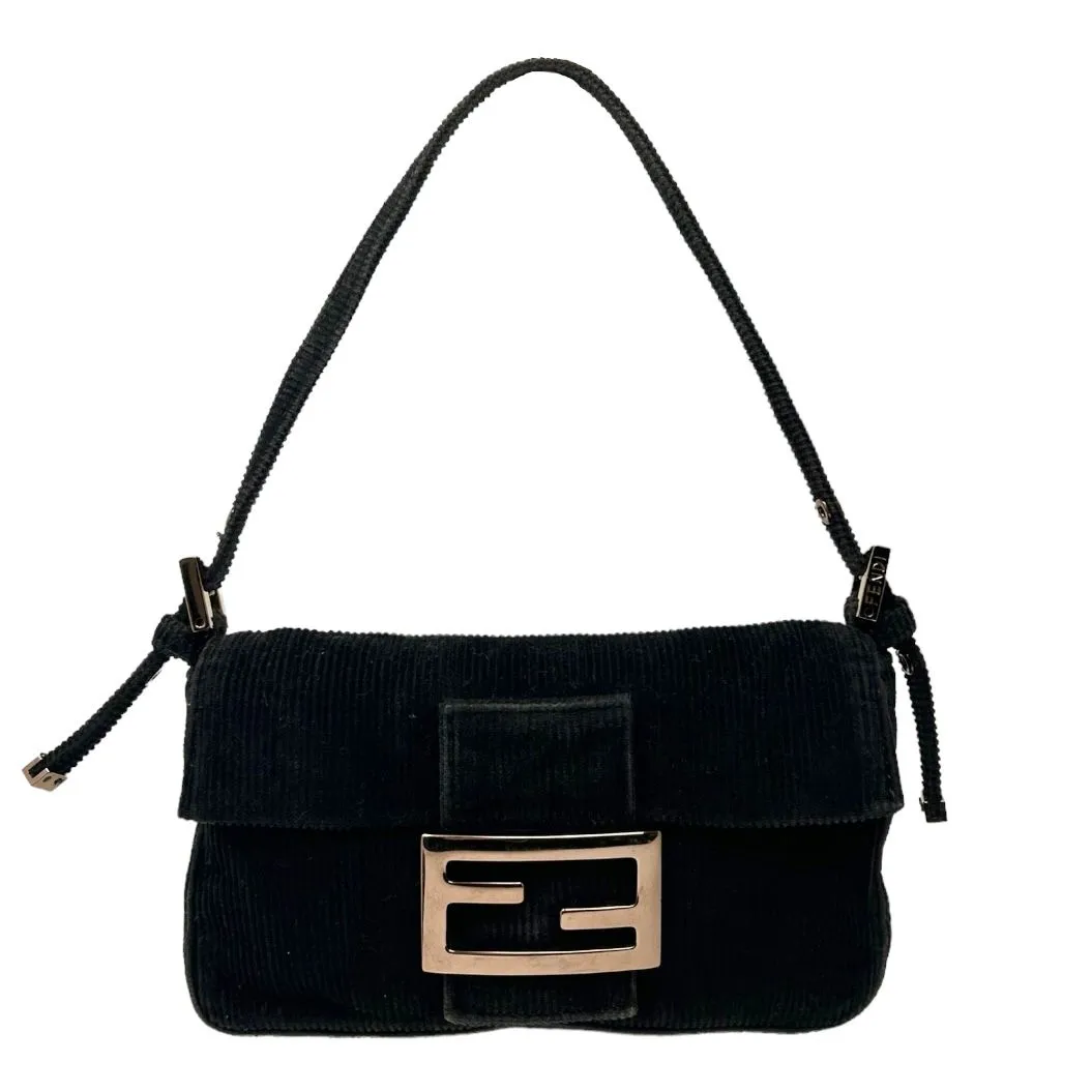 Fendi Black Corduroy Mini Baguette