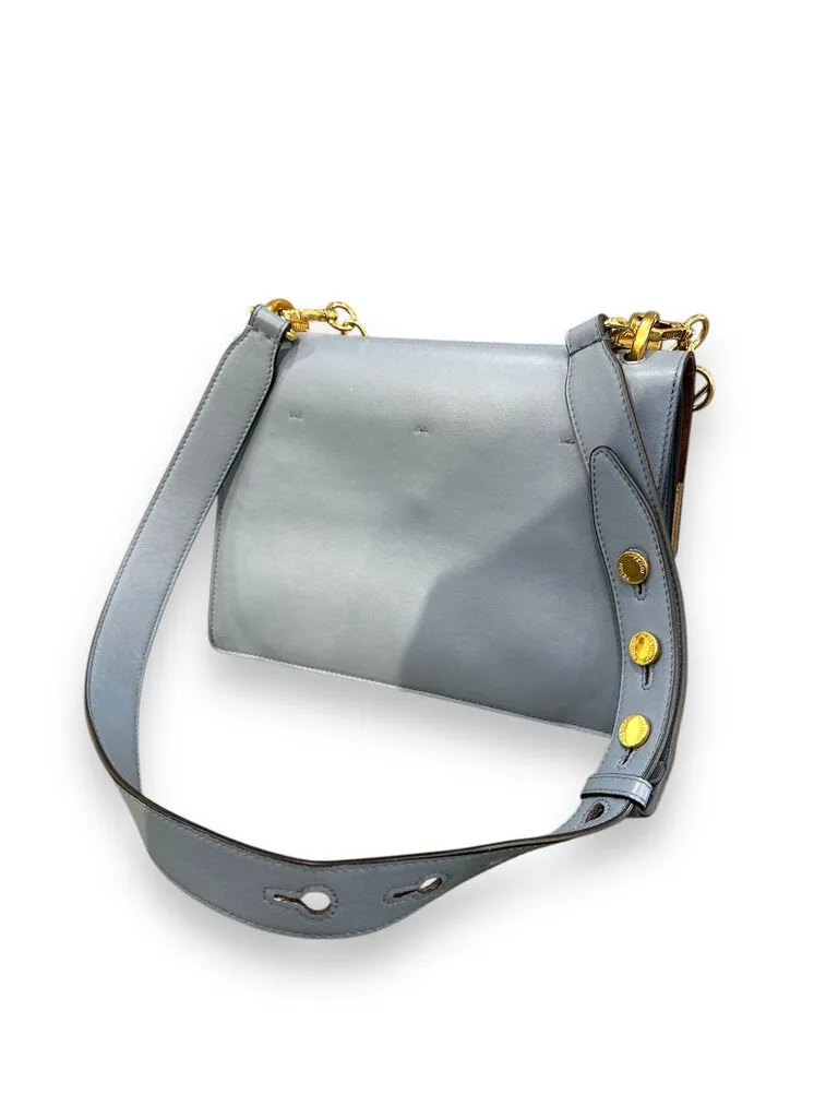 Fendi Light Blue Lambskin Leather Small U Kan Chain Shoulder Bag