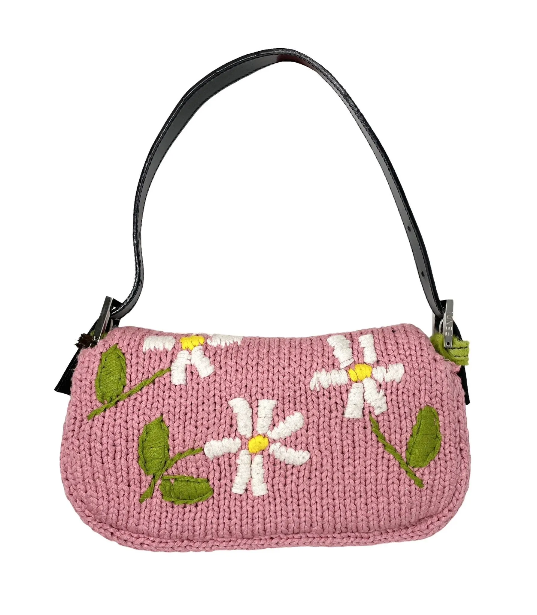 Fendi Pink Floral Embroidered Baguette