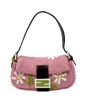 Fendi Pink Floral Embroidered Baguette