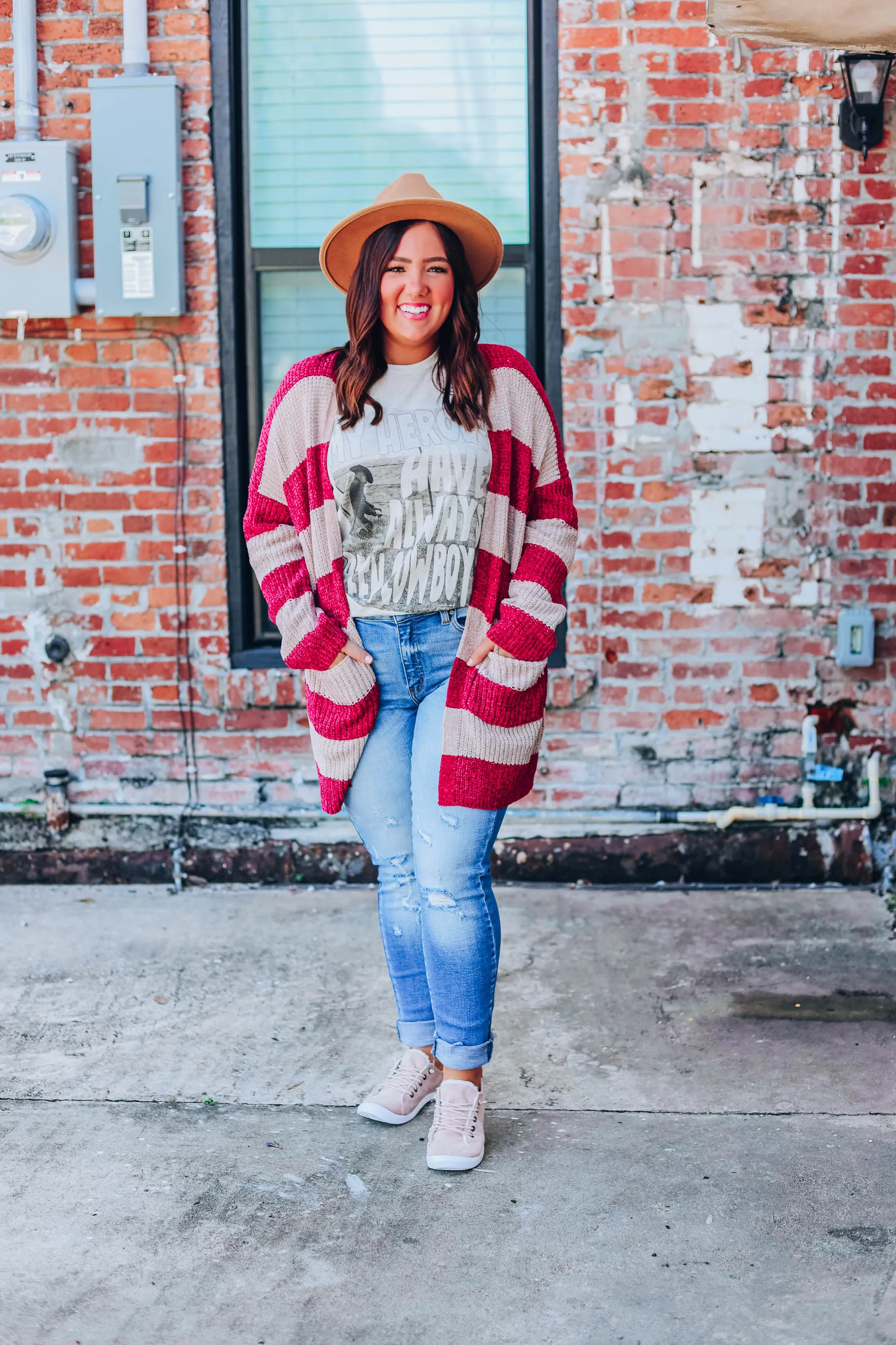 Fireside Striped Cardigan - Burgundy - S-3X