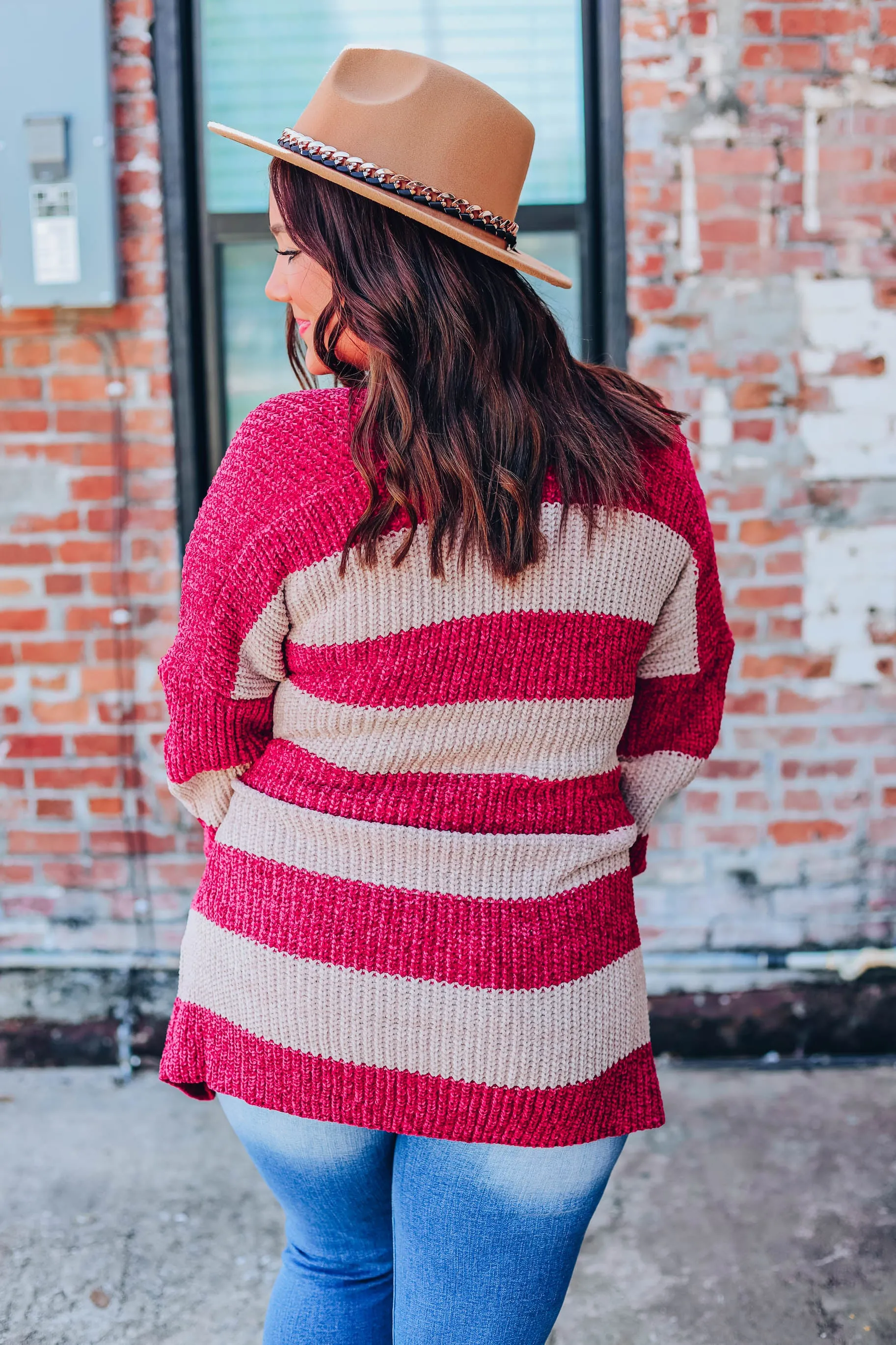 Fireside Striped Cardigan - Burgundy - S-3X