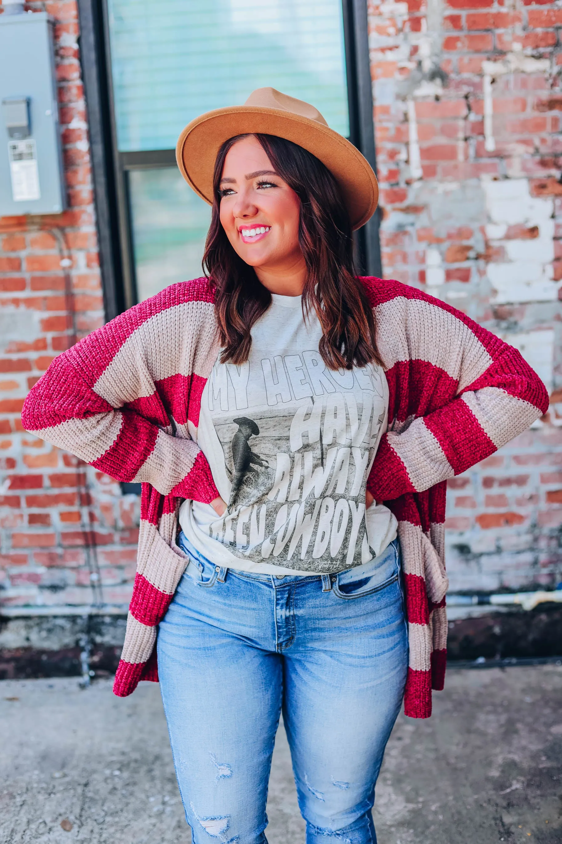 Fireside Striped Cardigan - Burgundy - S-3X