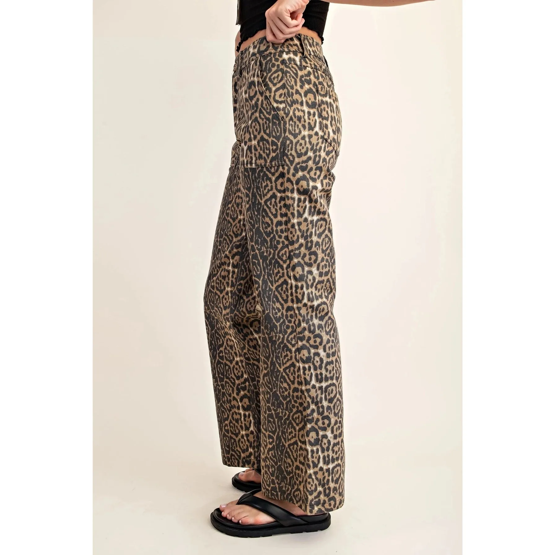 Flare Side Pocketed Jeans {Leopard}