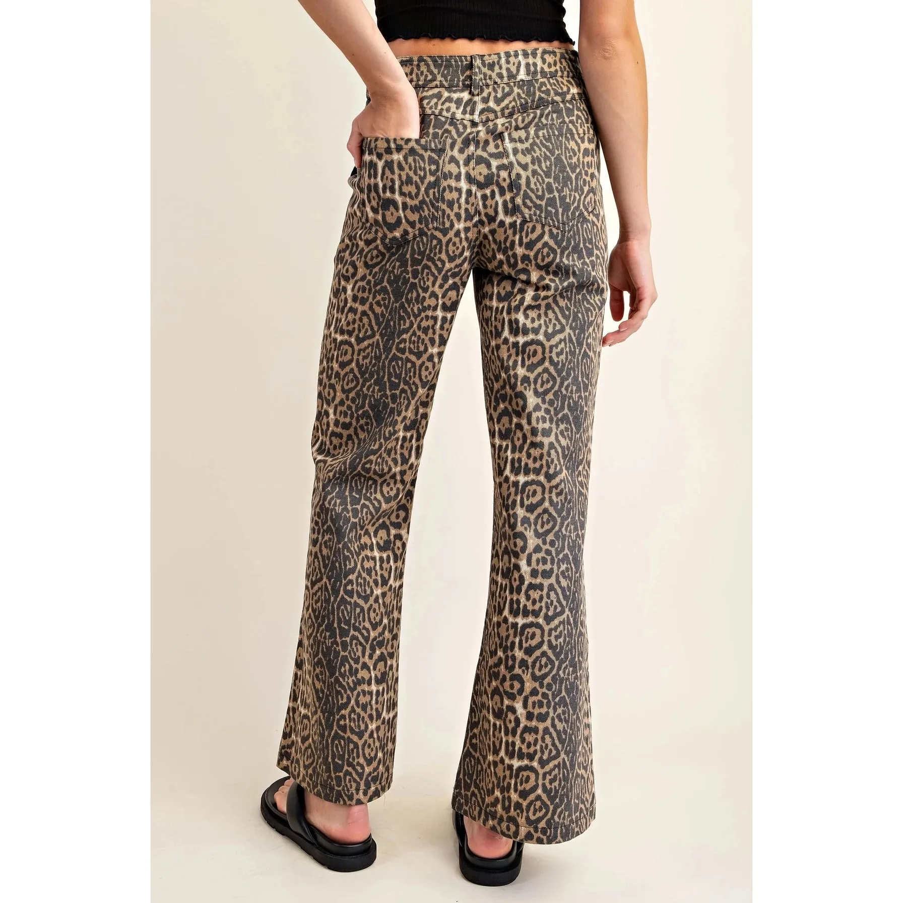 Flare Side Pocketed Jeans {Leopard}