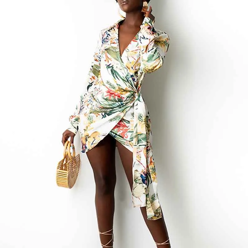 Floral Print V-Neck Long Sleeve Dress