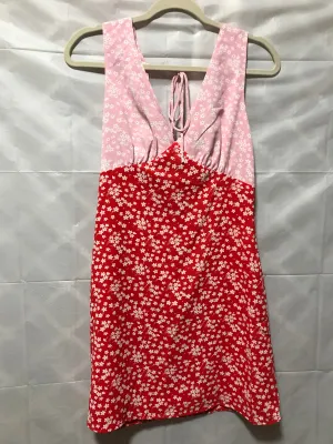 Flowered V-Neck Red/Pink Dress