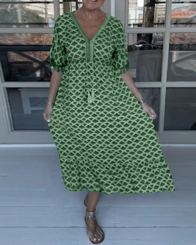 🌸✨Freizeitkleid mit V-Ausschnitt und Print✨🌸