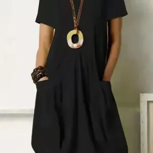 Genevieve Crew Neck Loose Fit Pocketed Dress