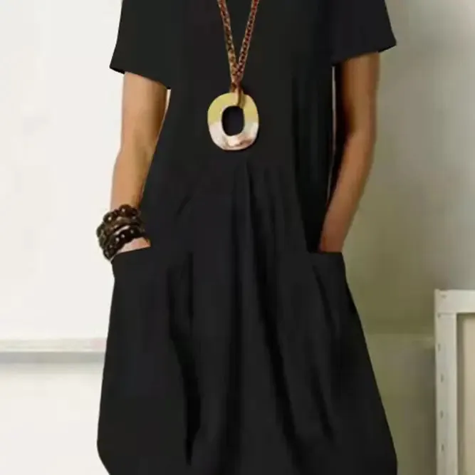 Genevieve Crew Neck Loose Fit Pocketed Dress