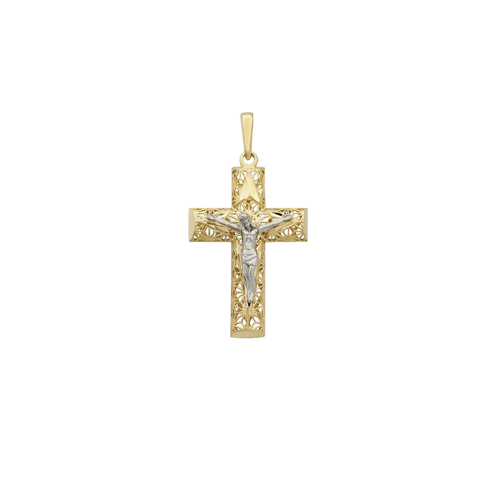 Glossy Filigree Pattern Cross Pendant (14K)