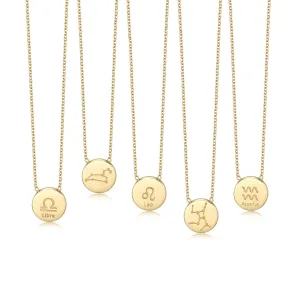 GLOSSY GOLD ROUND ZODIAC NECKLACE