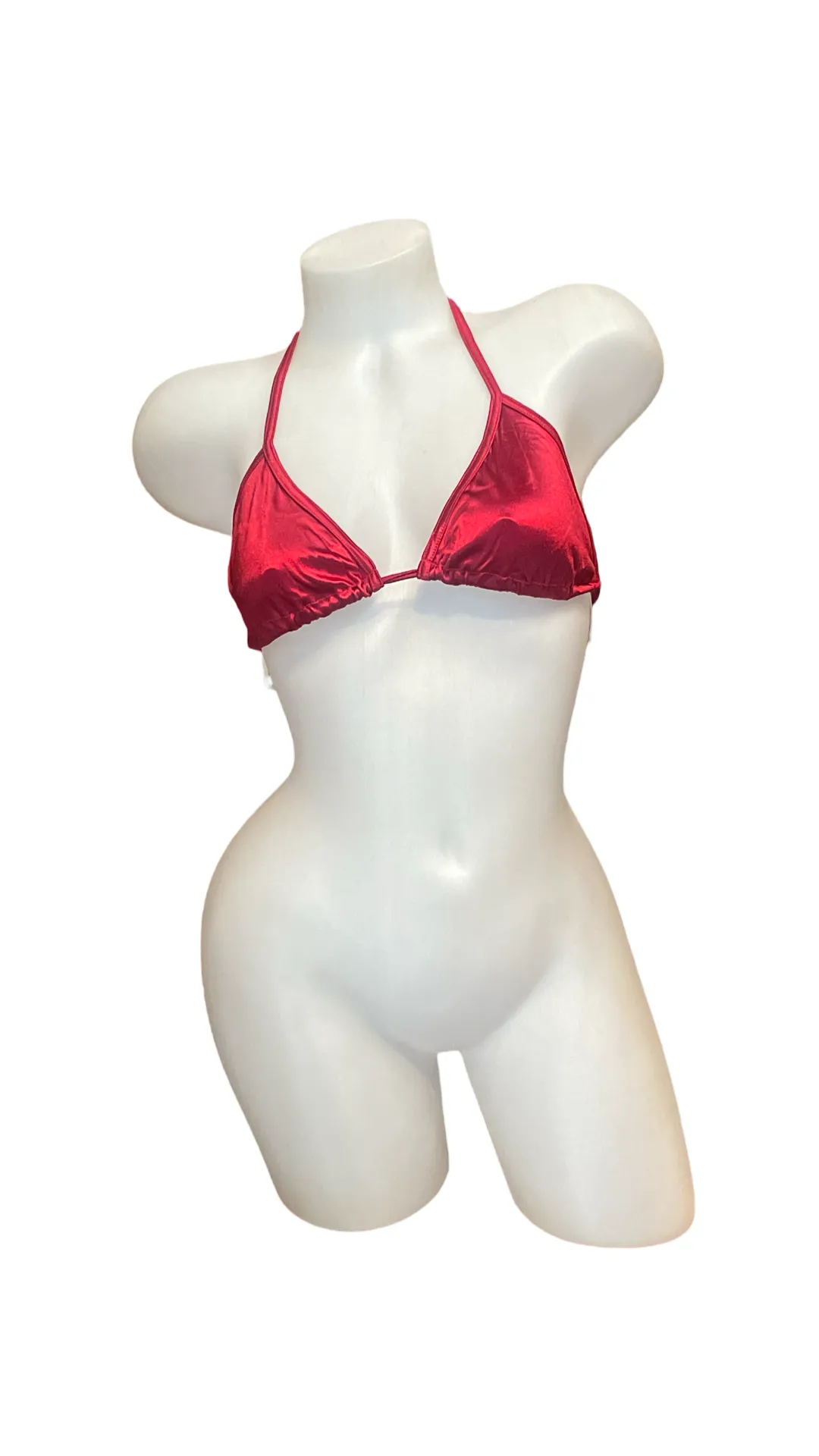 Glossy Satin Tie Triangle Top - Red