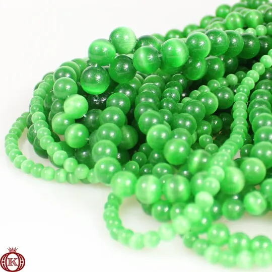Green Cats Eye Beads Smooth Round