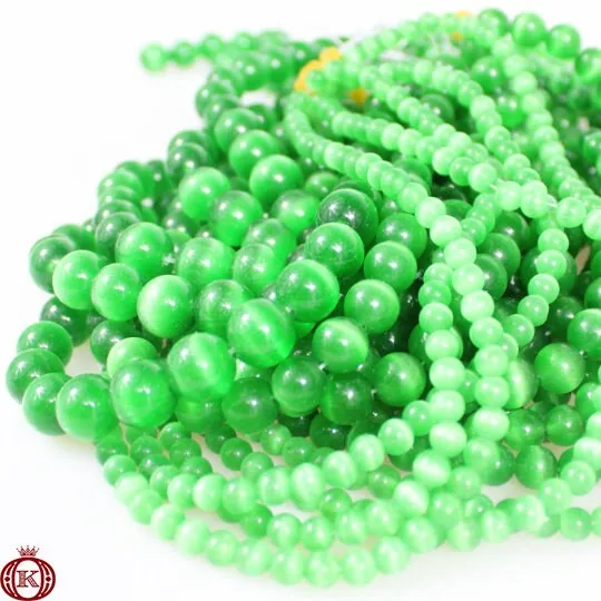 Green Cats Eye Beads Smooth Round