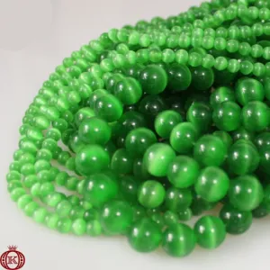 Green Cats Eye Beads Smooth Round