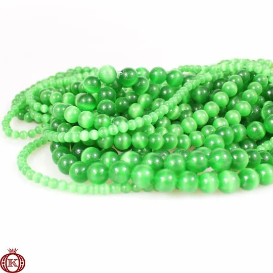 Green Cats Eye Beads Smooth Round