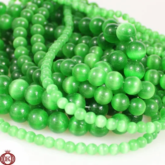 Green Cats Eye Beads Smooth Round