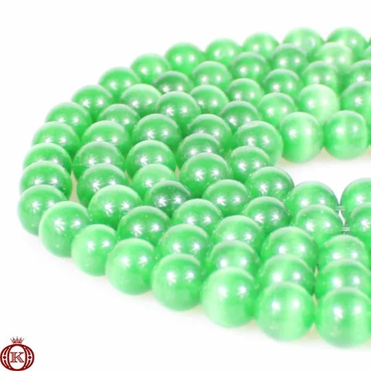 Green Cats Eye Beads Smooth Round