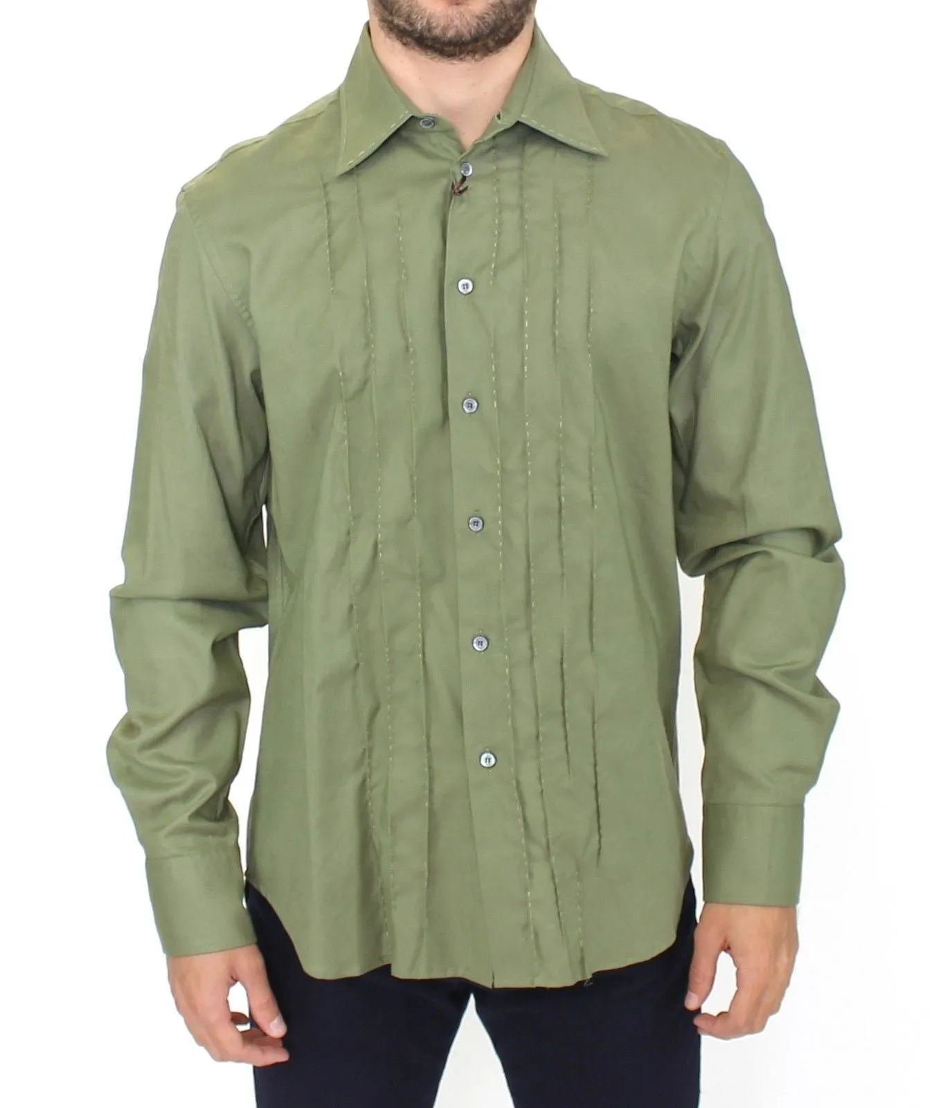 Green Cotton Casual Long Sleeve Shirt Top