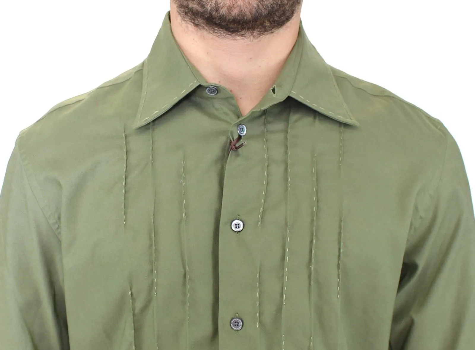 Green Cotton Casual Long Sleeve Shirt Top