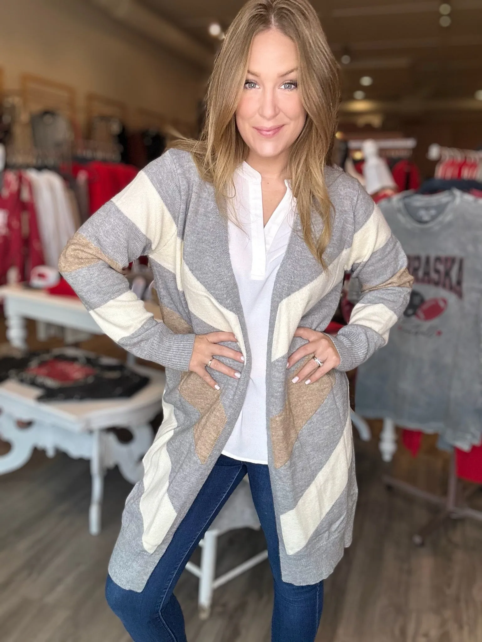 Grey Multi Stripe Maxi Cardigan