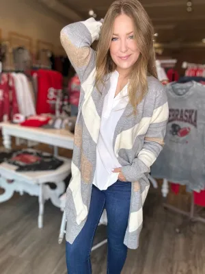 Grey Multi Stripe Maxi Cardigan