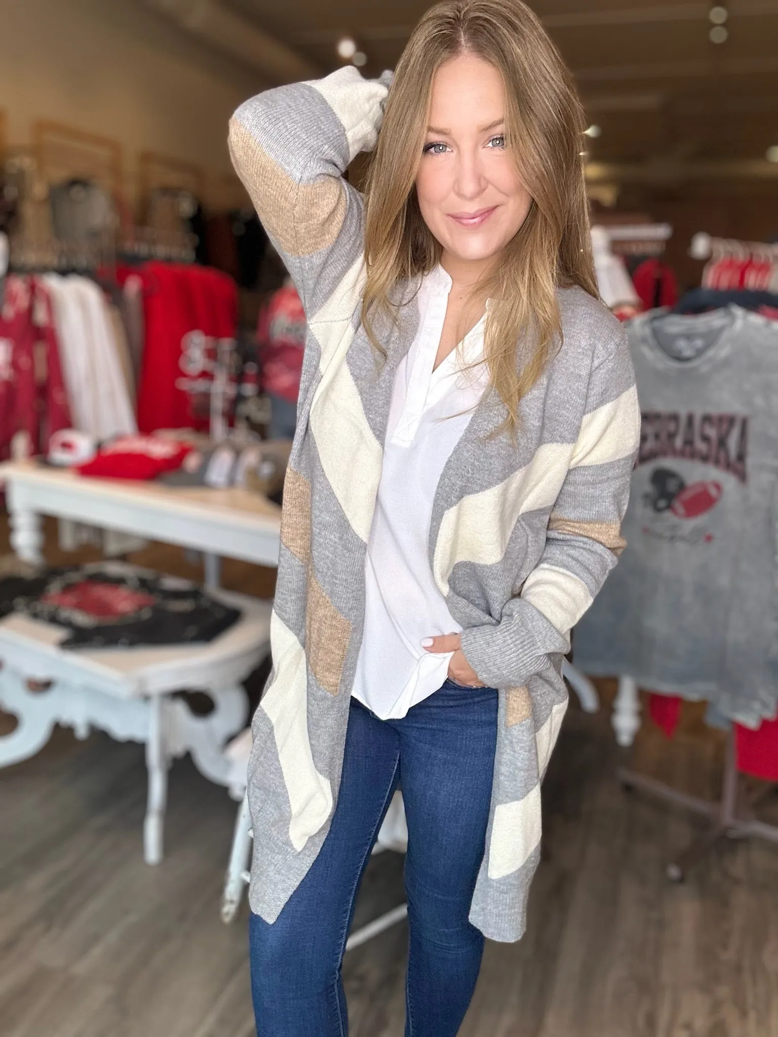 Grey Multi Stripe Maxi Cardigan
