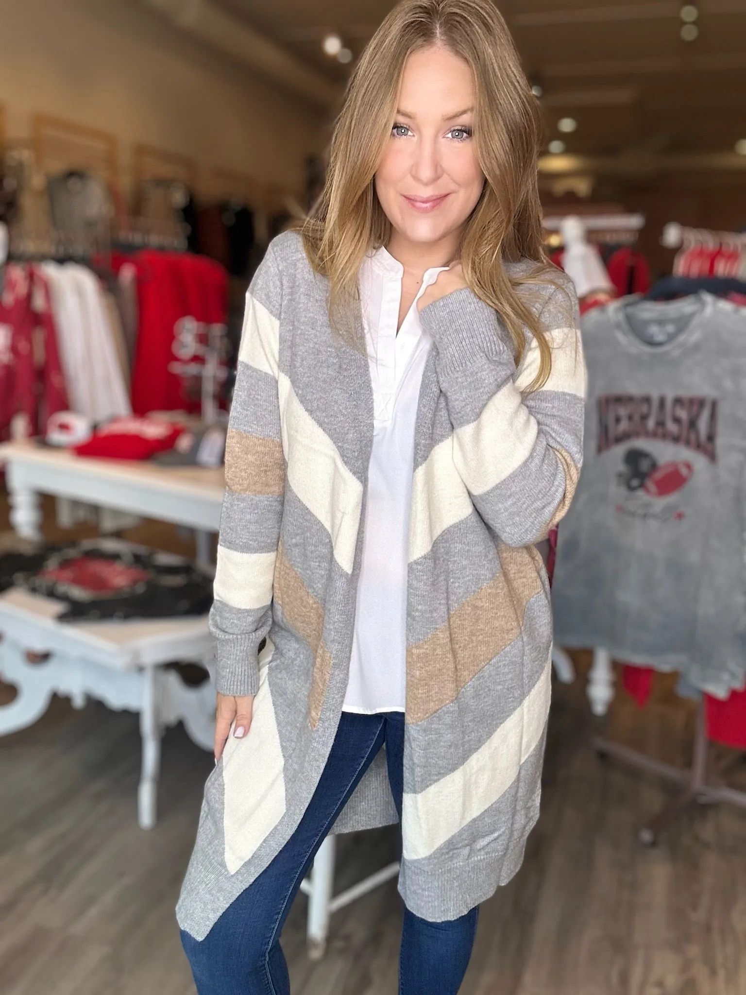 Grey Multi Stripe Maxi Cardigan