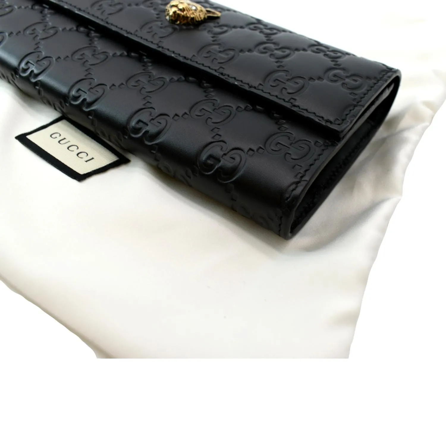 GUCCI Cat Head Leather Continental Wallet Black 548055