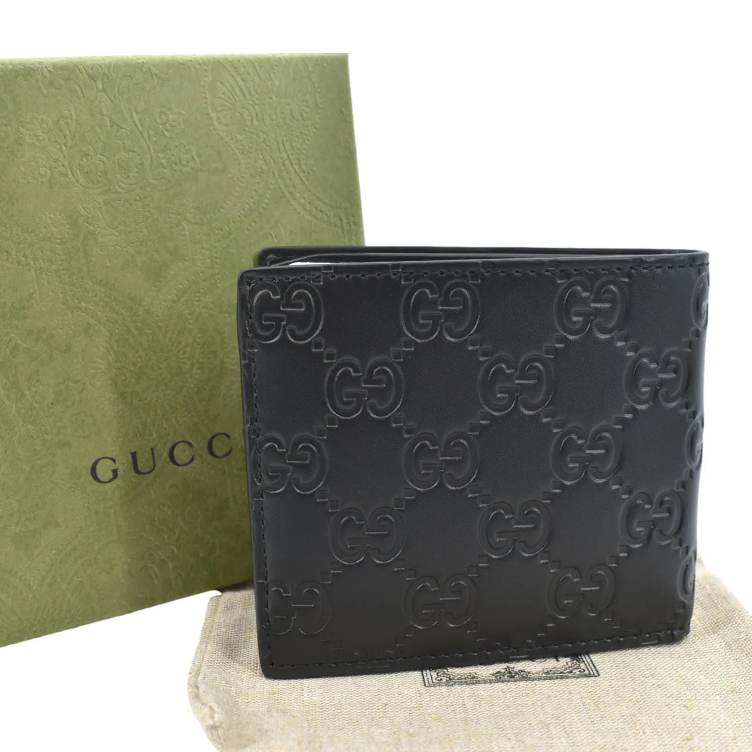GUCCI GG Leather Bifold Men's Wallet Black 473916