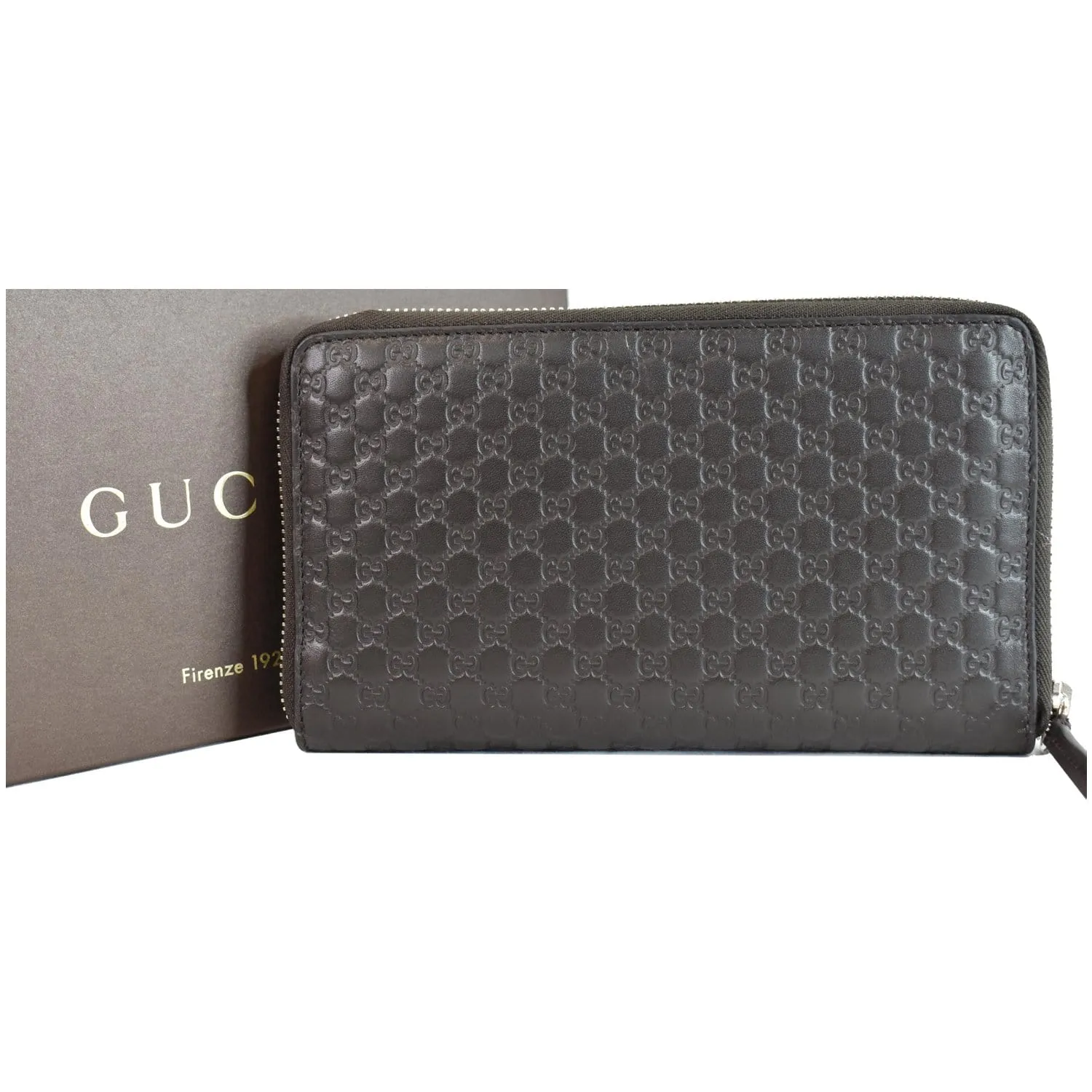 GUCCI Micro GG Guccissima Leather Zip Around XL Wallet Dark Brown 391465